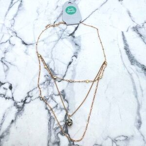 New Jolli Molli Layered Necklace Gold Tone Dalmatian Jasper Stone Pendant